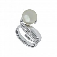 Кольцо с жемчугом и бриллиантами из белого золота 585 пробы 170199